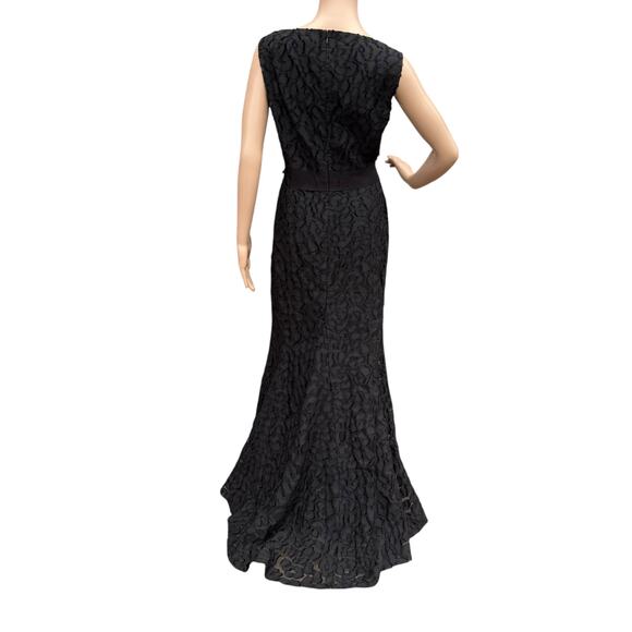 St. John 10 Black Lace Maxi Dress Godet Mermaid Evening Gown Boat Neck - Picture 6 of 12